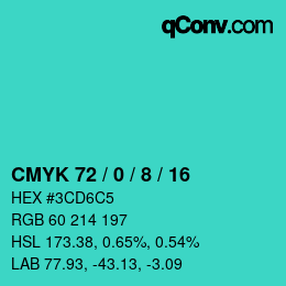 カラーコード: CMYK 72 / 0 / 8 / 16 | qconv.com