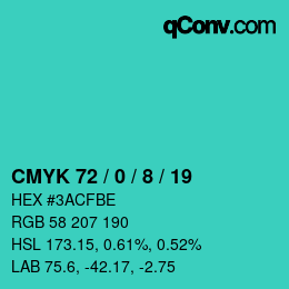 颜色代码: CMYK 72 / 0 / 8 / 19 | qconv.com