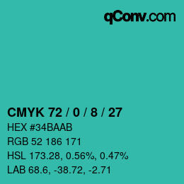 颜色代码: CMYK 72 / 0 / 8 / 27 | qconv.com