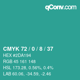 カラーコード: CMYK 72 / 0 / 8 / 37 | qconv.com