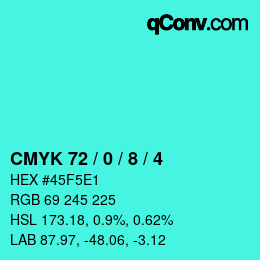 カラーコード: CMYK 72 / 0 / 8 / 4 | qconv.com