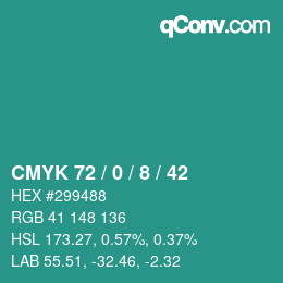 颜色代码: CMYK 72 / 0 / 8 / 42 | qconv.com