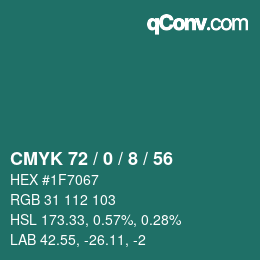 カラーコード: CMYK 72 / 0 / 8 / 56 | qconv.com