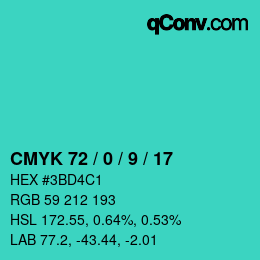 Farbcode: CMYK 72 / 0 / 9 / 17 | qconv.com