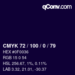 カラーコード: CMYK 72 / 100 / 0 / 79 | qconv.com