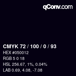 カラーコード: CMYK 72 / 100 / 0 / 93 | qconv.com