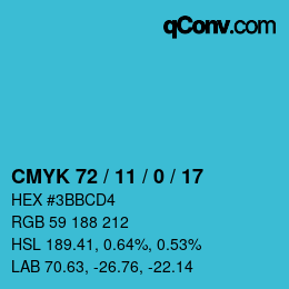 Color code: CMYK 72 / 11 / 0 / 17 | qconv.com