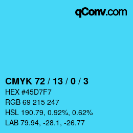 カラーコード: CMYK 72 / 13 / 0 / 3 | qconv.com