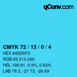カラーコード: CMYK 72 / 13 / 0 / 4 | qconv.com