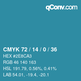 Color code: CMYK 72 / 14 / 0 / 36 | qconv.com