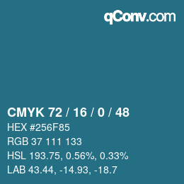 Color code: CMYK 72 / 16 / 0 / 48 | qconv.com