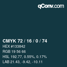 Color code: CMYK 72 / 16 / 0 / 74 | qconv.com