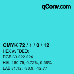 カラーコード: CMYK 72 / 1 / 0 / 12 | qconv.com