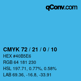 颜色代码: CMYK 72 / 21 / 0 / 10 | qconv.com