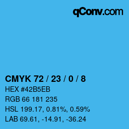 カラーコード: CMYK 72 / 23 / 0 / 8 | qconv.com