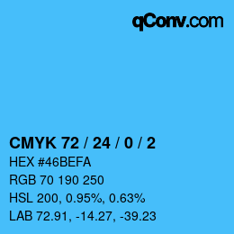 カラーコード: CMYK 72 / 24 / 0 / 2 | qconv.com