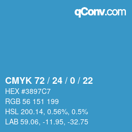 颜色代码: CMYK 72 / 24 / 0 / 22 | qconv.com