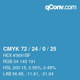カラーコード: CMYK 72 / 24 / 0 / 25 | qconv.com