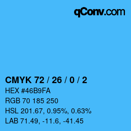 カラーコード: CMYK 72 / 26 / 0 / 2 | qconv.com