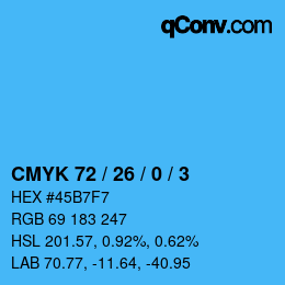 カラーコード: CMYK 72 / 26 / 0 / 3 | qconv.com