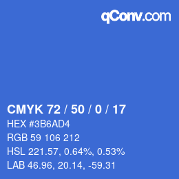 Farbcode: CMYK 72 / 50 / 0 / 17 | qconv.com