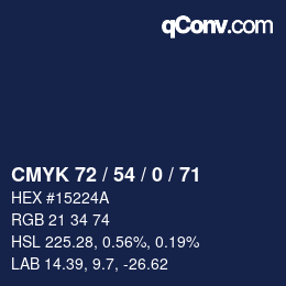 Color code: CMYK 72 / 54 / 0 / 71 | qconv.com