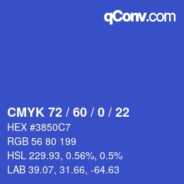カラーコード: CMYK 72 / 60 / 0 / 22 | qconv.com