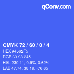 カラーコード: CMYK 72 / 60 / 0 / 4 | qconv.com