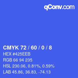 カラーコード: CMYK 72 / 60 / 0 / 8 | qconv.com