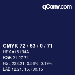 カラーコード: CMYK 72 / 63 / 0 / 71 | qconv.com