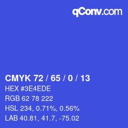颜色代码: CMYK 72 / 65 / 0 / 13 | qconv.com