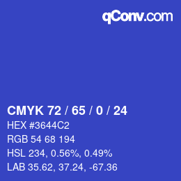 カラーコード: CMYK 72 / 65 / 0 / 24 | qconv.com
