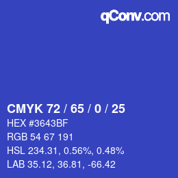 カラーコード: CMYK 72 / 65 / 0 / 25 | qconv.com