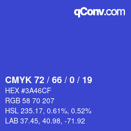 颜色代码: CMYK 72 / 66 / 0 / 19 | qconv.com
