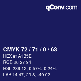 Color code: CMYK 72 / 71 / 0 / 63 | qconv.com