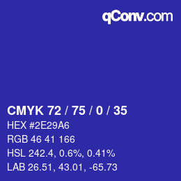 Color code: CMYK 72 / 75 / 0 / 35 | qconv.com