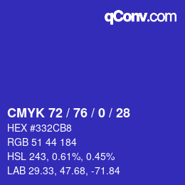 Color code: CMYK 72 / 76 / 0 / 28 | qconv.com