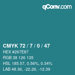 カラーコード: CMYK 72 / 7 / 0 / 47 | qconv.com