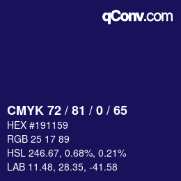 颜色代码: CMYK 72 / 81 / 0 / 65 | qconv.com