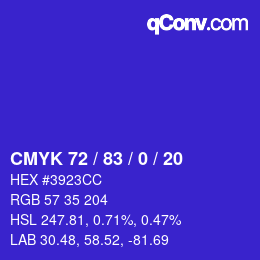 Color code: CMYK 72 / 83 / 0 / 20 | qconv.com