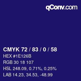 Color code: CMYK 72 / 83 / 0 / 58 | qconv.com