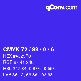 Color code: CMYK 72 / 83 / 0 / 6 | qconv.com