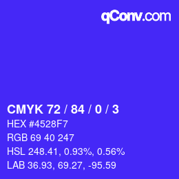 カラーコード: CMYK 72 / 84 / 0 / 3 | qconv.com