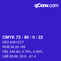 Color code: CMYK 72 / 86 / 0 / 22 | qconv.com