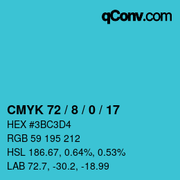 カラーコード: CMYK 72 / 8 / 0 / 17 | qconv.com