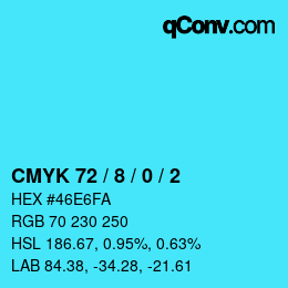 颜色代码: CMYK 72 / 8 / 0 / 2 | qconv.com