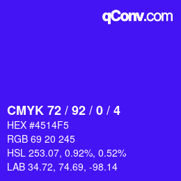 カラーコード: CMYK 72 / 92 / 0 / 4 | qconv.com