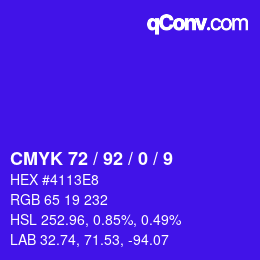 カラーコード: CMYK 72 / 92 / 0 / 9 | qconv.com