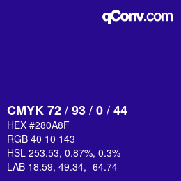 颜色代码: CMYK 72 / 93 / 0 / 44 | qconv.com