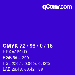 颜色代码: CMYK 72 / 98 / 0 / 18 | qconv.com